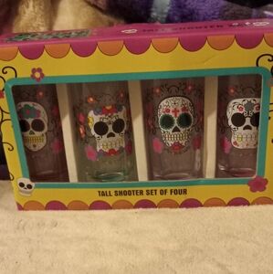 Colorful Sugar Skull Shooter Glass Set NIB